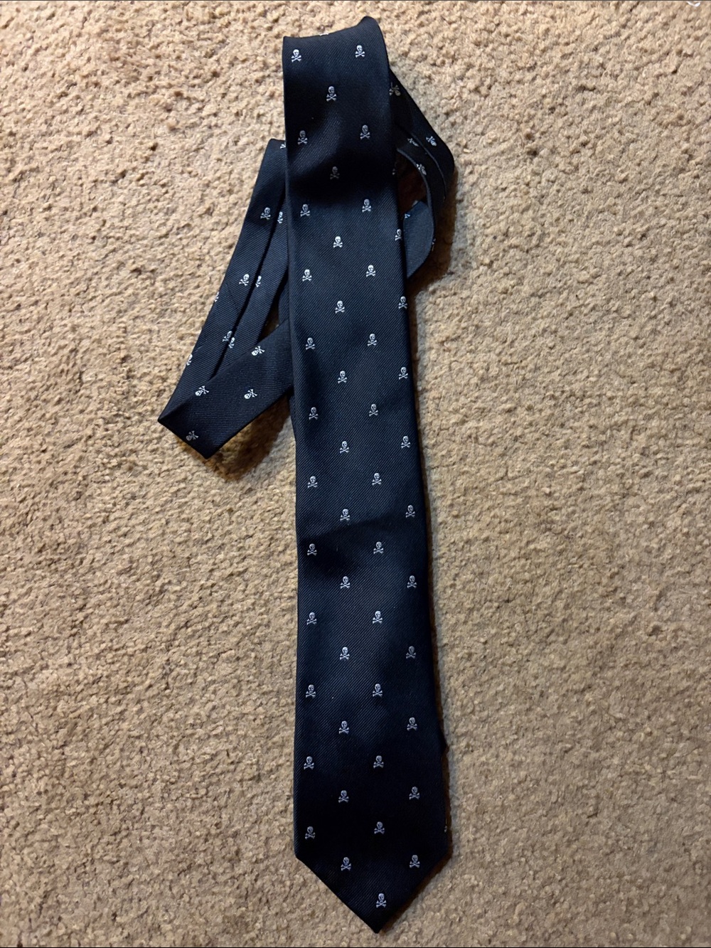 Merona Black Tie with Small White Skull Pattern